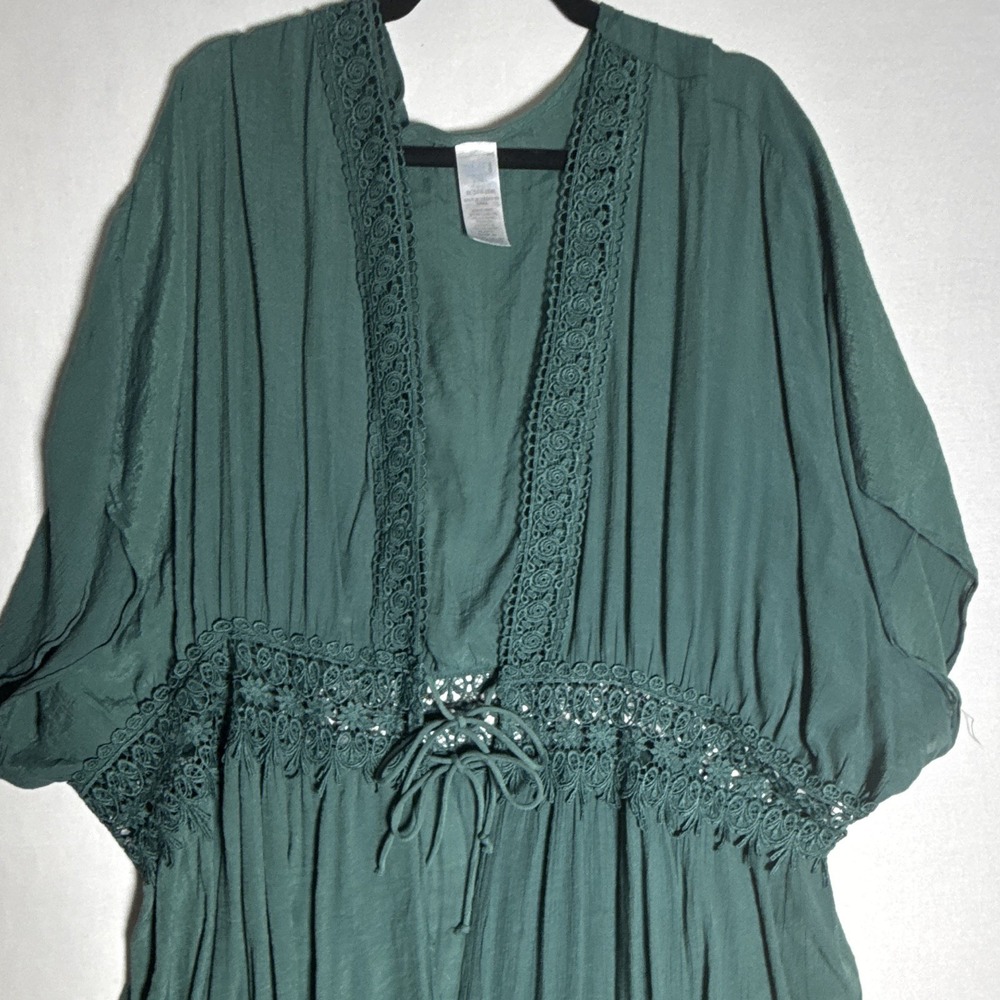 Time and Tru Green Lace Trim Tie Waist Midi Dress 3XL Cottagecore Boho Flowy